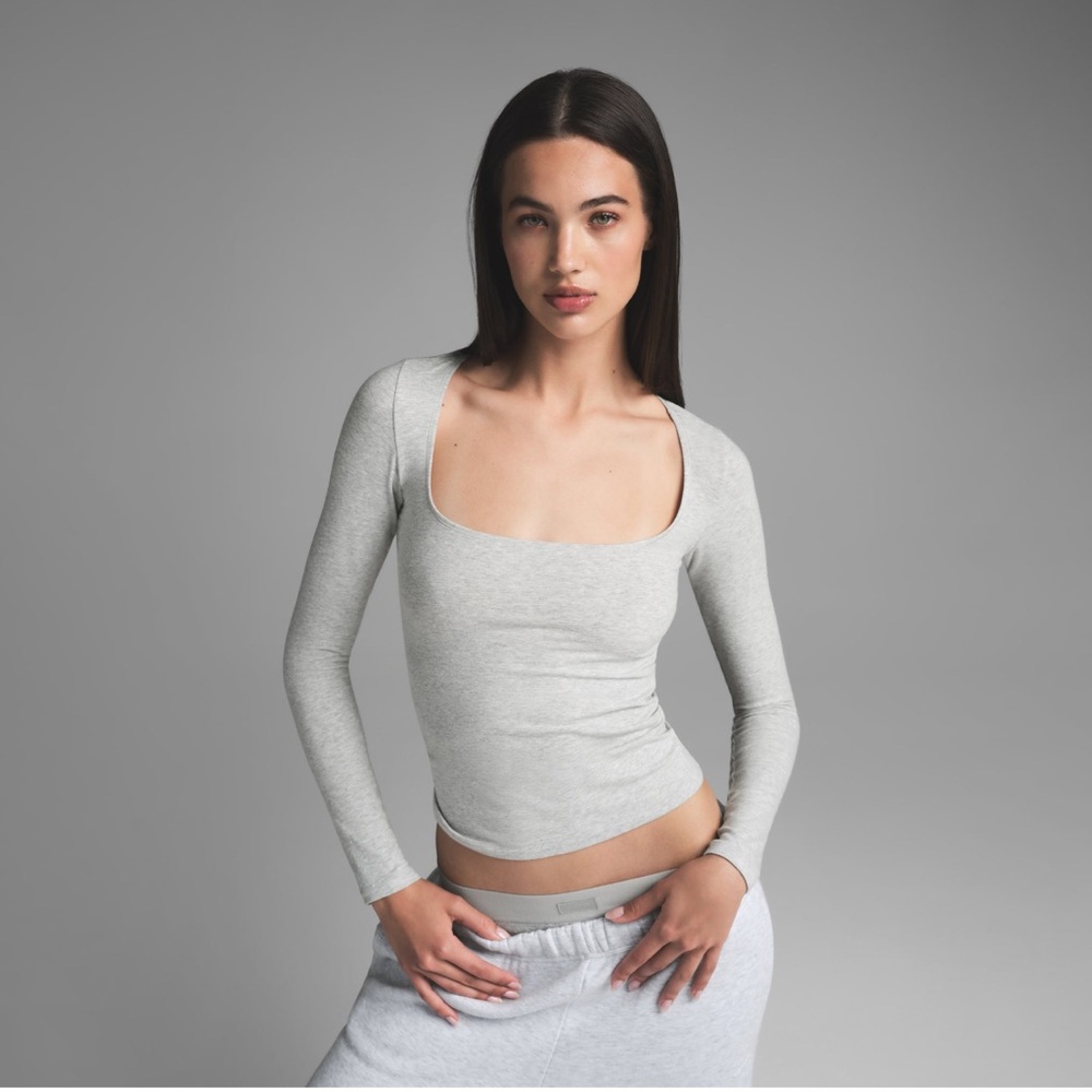 SKIMS Cotton Jersey Scoop Neck Long Sleeve Top